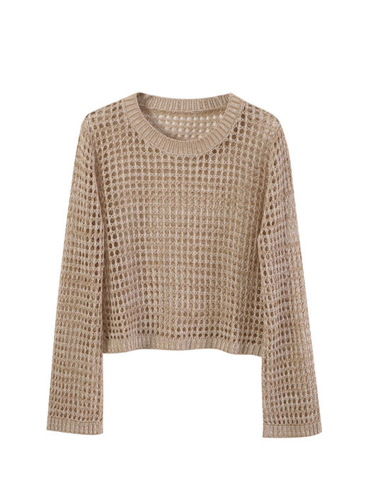 玳莎镂空机理套头针织衫春季新款时尚透视设计感小众圆领上衣2005 FA33308 商品图4