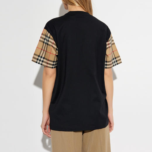 BURBERRY 巴宝莉 女士格纹棉质圆领短袖T恤 黑色 8073028 A1189 商品图2