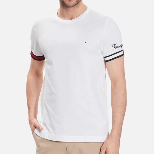 阿汤 珠地棉撞色罗纹袖口刺绣圆领短袖T恤 T-1221 商品图3