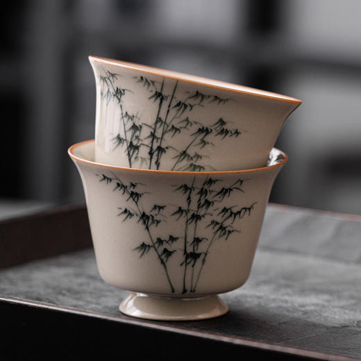 手绘禅意功夫茶具杯陶瓷主人单个杯复古风品茗罗汉文竹杯中式茶杯 商品图3