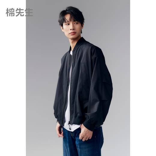 棉仓352811010-宽松版轻薄肌理尼龙棒球领夹克 商品图0