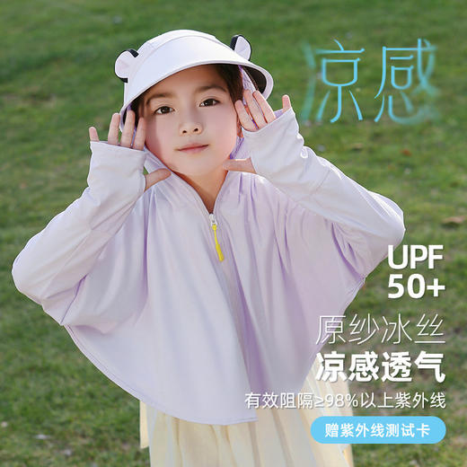 【新款防晒衣！凉感透气，原纱冰丝速干面料】儿童防晒衣夏季新款 黑胶帽檐防紫外线 男女童冰丝原纱 凉感薄防晒服-QQ 商品图1