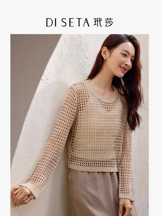 玳莎镂空机理套头针织衫春季新款时尚透视设计感小众圆领上衣2005 FA33308 商品图1