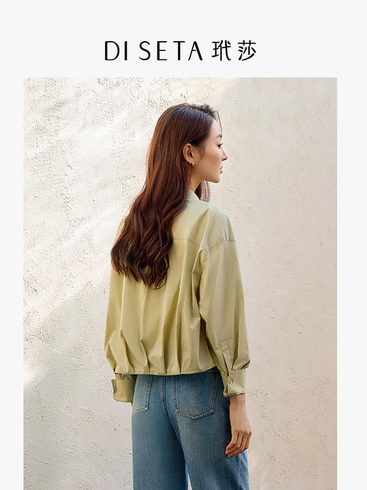 玳莎落肩袖短款衬衫女2025春季新款下摆抽褶设计感小众上衣外套   FA31307 商品图2