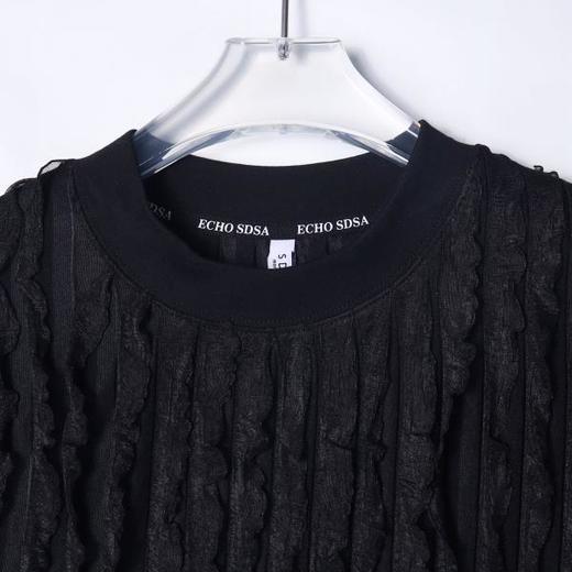 T2642夏季高级感新款美式简约条纹花边褶皱圆领短袖T恤百搭宽松上衣 商品图2