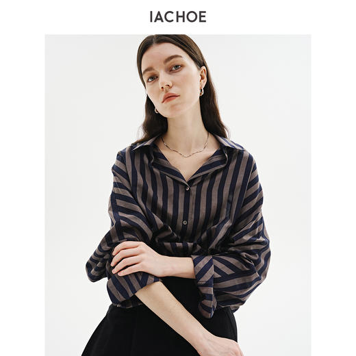 棉仓3621504003-IACHOE含桑蚕丝条纹衬衫 商品图4