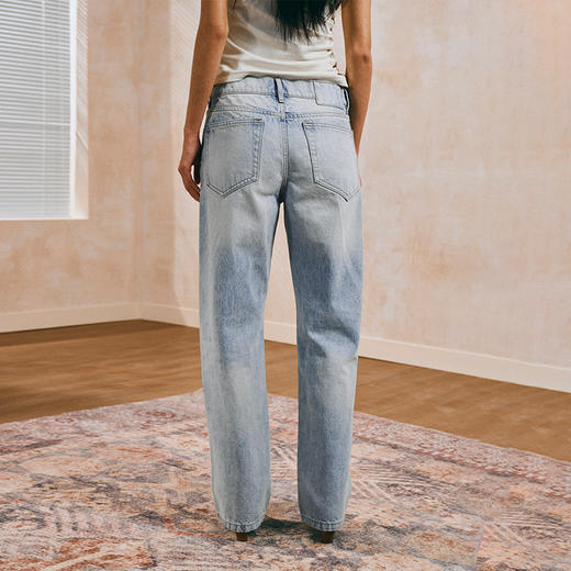 NUTH复古做旧手工洗水猫须修身直筒牛仔裤女 洗水浅蓝色 商品图2