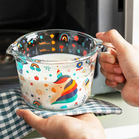 牛奶耐高温量杯杯子刻度热玻璃家用鸡蛋烘焙杯打卡通食品级带厨房