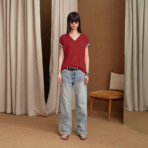 NUTH复古做旧手工洗水猫须修身直筒牛仔裤女 洗水浅蓝色 商品图3