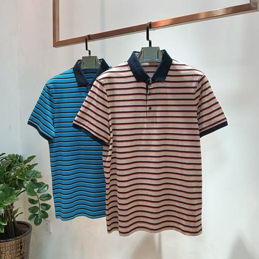 夏季男士间条纯棉翻领短袖恤衫  17WD-02 商品图1