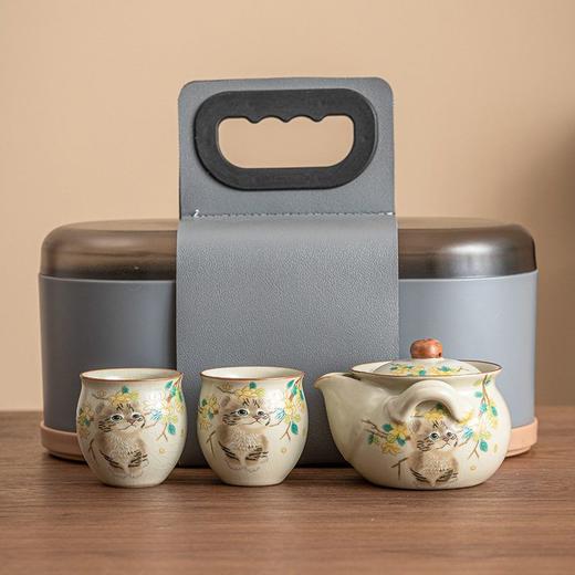 旅行露营陶瓷功夫壶茶具套装一壶泡茶抓户外便携式萌猫汝窑手二杯 商品图2