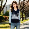 奢姿大码女装2025新款春装胖妹妹上衣假两件拼接条纹V领针织衫9951201086 商品缩略图2