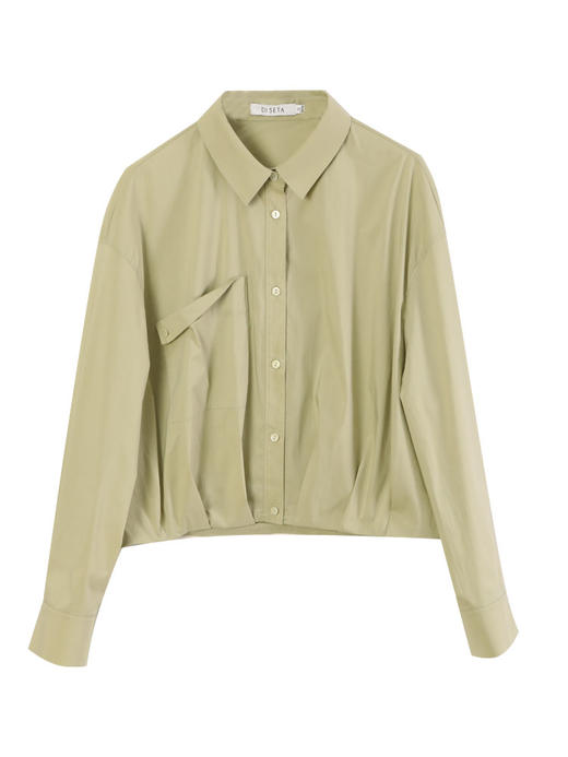 玳莎落肩袖短款衬衫女2025春季新款下摆抽褶设计感小众上衣外套   FA31307 商品图4