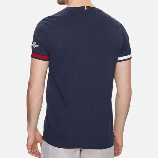 阿汤 珠地棉撞色罗纹袖口刺绣圆领短袖T恤 T-1221 商品图1