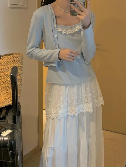 【YW】无忧购韩系甜美温柔风蕾丝拼接背心+外搭针织开衫两件套(截单后7天发货) 商品图3