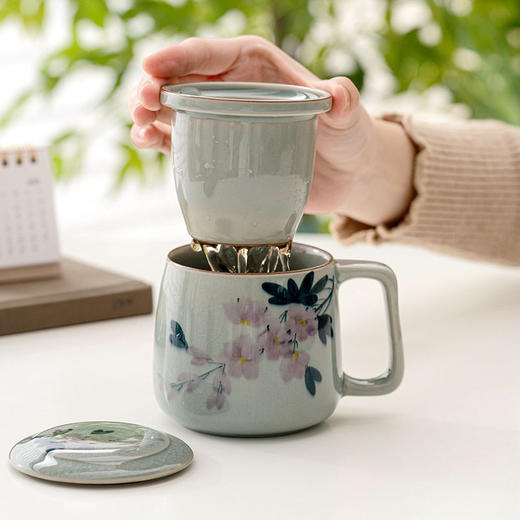 分离手绘个人陶瓷极素泡茶马克杯办公室杯子专用茶杯茶水冰片水杯 商品图1