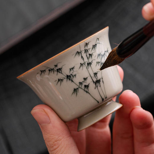 手绘禅意功夫茶具杯陶瓷主人单个杯复古风品茗罗汉文竹杯中式茶杯 商品图2