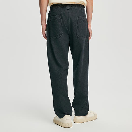 棉仓362819001-全棉斜纹黑牛单褶宽松锥型牛仔裤 商品图2