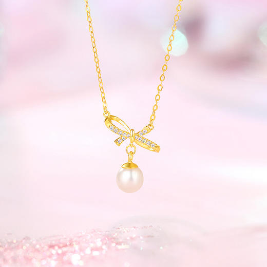 周六福S925银珍珠月光结项链（赠送珍珠耳线、凤尾珍珠手链） 商品图3