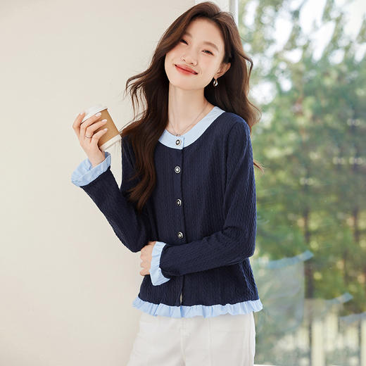 衬衫拼接假两件针织开衫外套，宽松短款休闲上衣外搭CC-XFY2526 商品图3