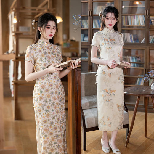 GX复古民族风长款双层短袖旗袍2025春夏新款年轻女士日常可穿旗袍裙 商品图0