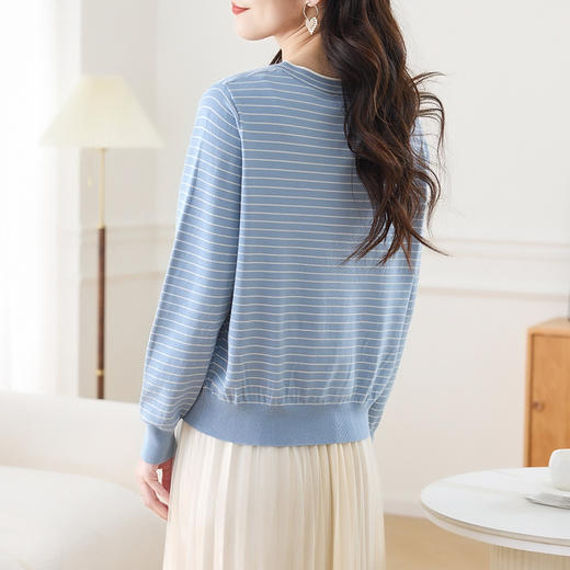 CC-27-2527女士2025年春季新款圆领条纹针织开衫女宽松显瘦毛衣外套上衣气质 商品图3