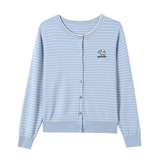 CC-27-2527女士2025年春季新款圆领条纹针织开衫女宽松显瘦毛衣外套上衣气质 商品图4