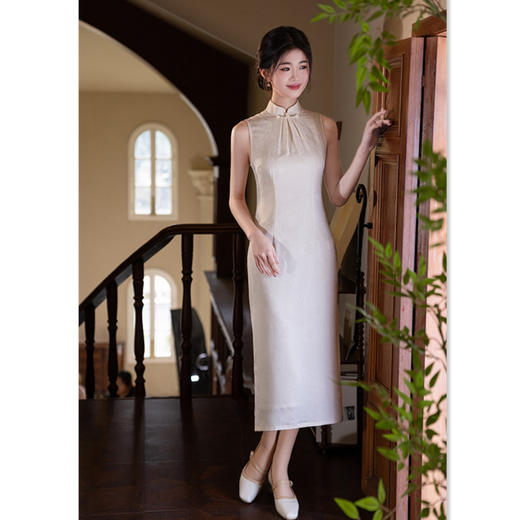 GX时尚改良新中式长款无袖少女款提花旗袍2025春夏新款日常可穿旗袍 商品图3