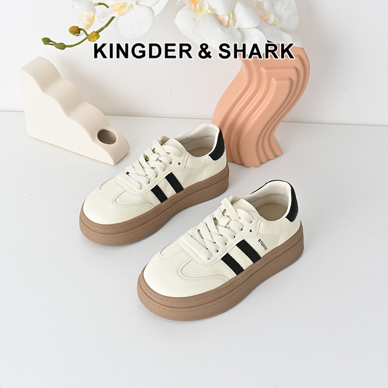经典鲨2025年春季新品时尚韩版拼色系带德训鞋休闲平底鞋女KW313-517011