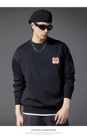 PINLI品立2025春季新款男潮牌圆领卫衣国潮宽松休闲百搭长袖上衣BG251109014