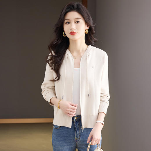 CC-MY-9346春季新款连帽休闲卫衣针织开衫女时尚小个子拉链上衣毛衣外套 商品图2