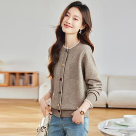 CC-QL-8572小香风针织开衫女短外套2025春秋新款圆领毛衣外搭小个子彩扣上衣