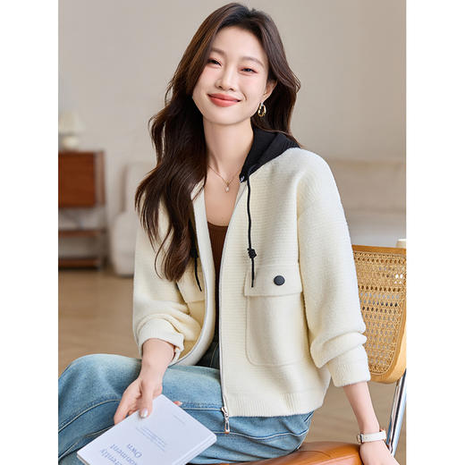 CC-XFY-2506小个子短外套女2025秋新款开衫可拆卸帽休闲珍珠绒棒球服上衣春秋 商品图2