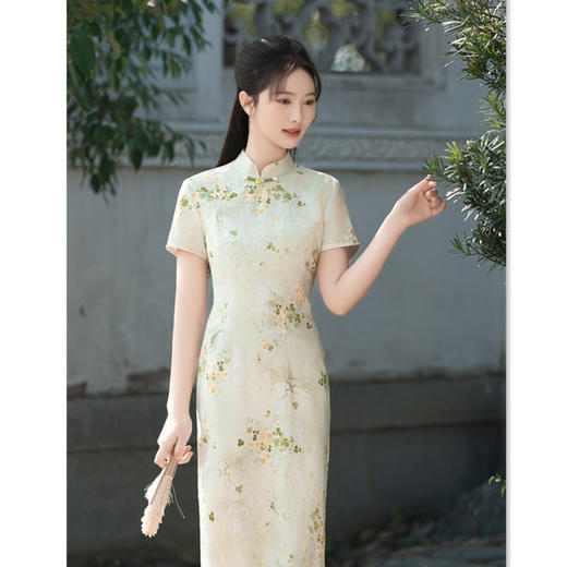 GX长款天丝麻短袖旗袍2025春夏新款复古国风小个子日常花色中式旗袍 商品图2