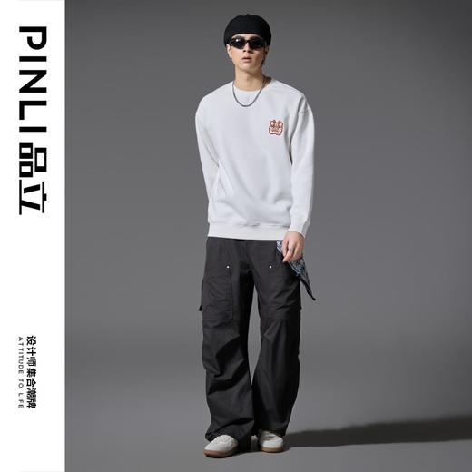PINLI品立2025春季新款男潮牌圆领卫衣国潮宽松休闲百搭长袖上衣BG251109014 商品图2