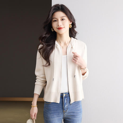 CC-MY-9346春季新款连帽休闲卫衣针织开衫女时尚小个子拉链上衣毛衣外套 商品图1