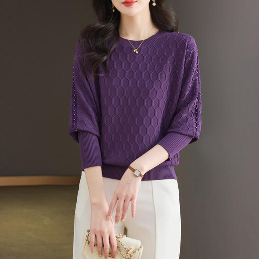 CC-LL-1639春秋针织衫t恤女士2025年新款洋气遮肚显瘦打底衫宽松蝙蝠袖上衣T 商品图0