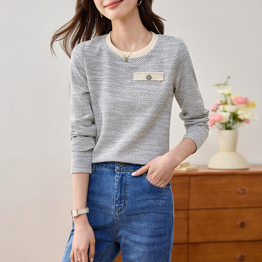 CC-ML-2558小香风针织t恤女长袖2025年春季新款百搭内搭打底衫春秋短款上衣 商品图0