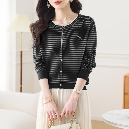 CC-27-2527女士2025年春季新款圆领条纹针织开衫女宽松显瘦毛衣外套上衣气质 商品图2