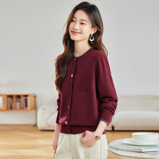 CC-QL-8572小香风针织开衫女短外套2025春秋新款圆领毛衣外搭小个子彩扣上衣 商品图1