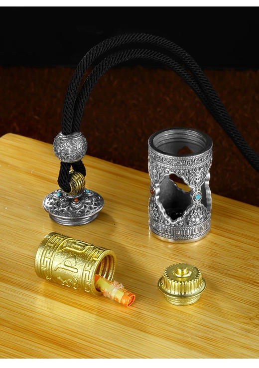 纯银挂件高档旋转六字真言吊坠纯银男士复古女可打开装东西转动筒挂坠 商品图10