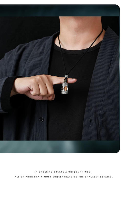 纯银挂件高档旋转六字真言吊坠纯银男士复古女可打开装东西转动筒挂坠 商品图4