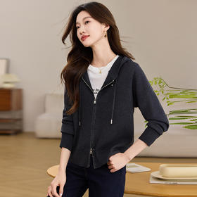 CC-22-2526早春新款连帽宽松针织开衫烫钻拉链小个子短外套显瘦上衣女装