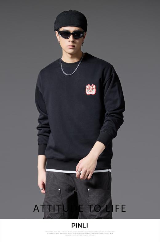 PINLI品立2025春季新款男潮牌圆领卫衣国潮宽松休闲百搭长袖上衣BG251109014 商品图7