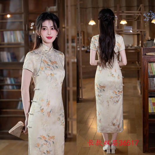 GX复古民族风长款双层短袖旗袍2025春夏新款年轻女士日常可穿旗袍裙 商品图2