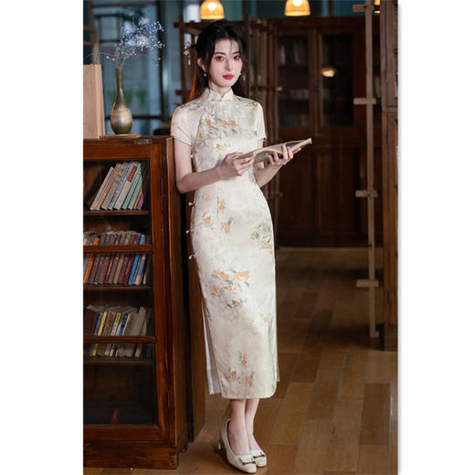 GX复古民族风长款双层短袖旗袍2025春夏新款年轻女士日常可穿旗袍裙 商品图3