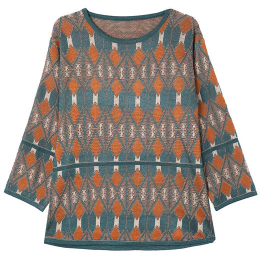 CC-LL-1635七分袖针织衫女士2025春秋季新款圆领大码上衣提花宽松打底衫T恤 商品图4