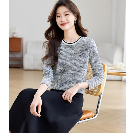 CC-ML-2558小香风针织t恤女长袖2025年春季新款百搭内搭打底衫春秋短款上衣 商品图3