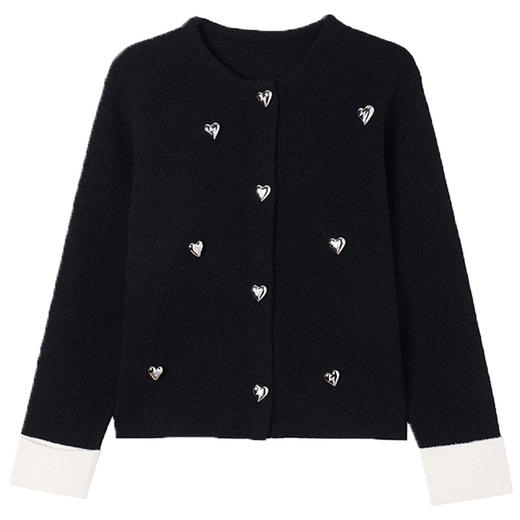 CC-XFY-2500春季新款2025小众设计感拼色气质爱心装饰针织开衫短外套女小香风 商品图4