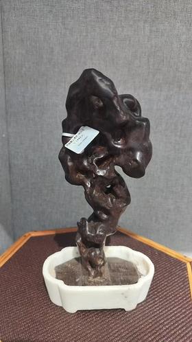 黑檀假山*汉白玉盆景摆件23*11.5cm